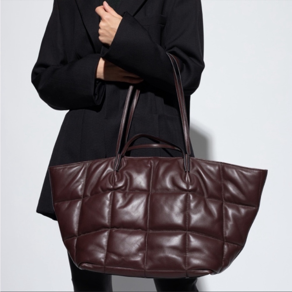 AllSaints Quilted Leather Tote in Deep Brown - Picture 5 of 7
